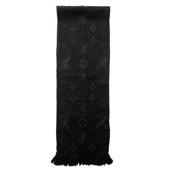Louis Vuitton LV Monogram Logomania Black & Black Wool Silk Scarf Unisex $635 - Picture 9 of 16